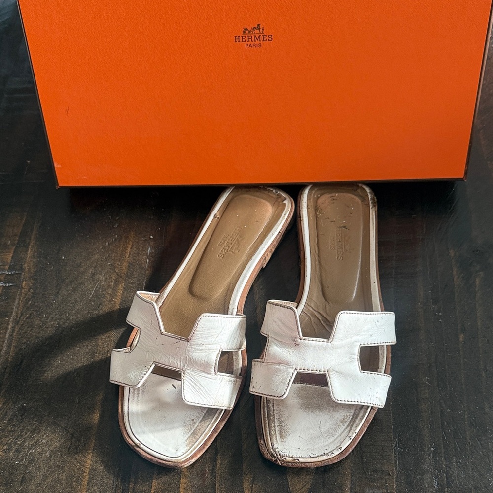 Hermes Cream Slide Sandals